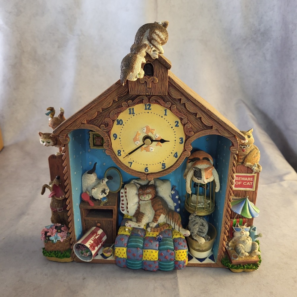 Vintage Gary Patterson Comical Cats Collector Wall Clock 1998 Tested Works